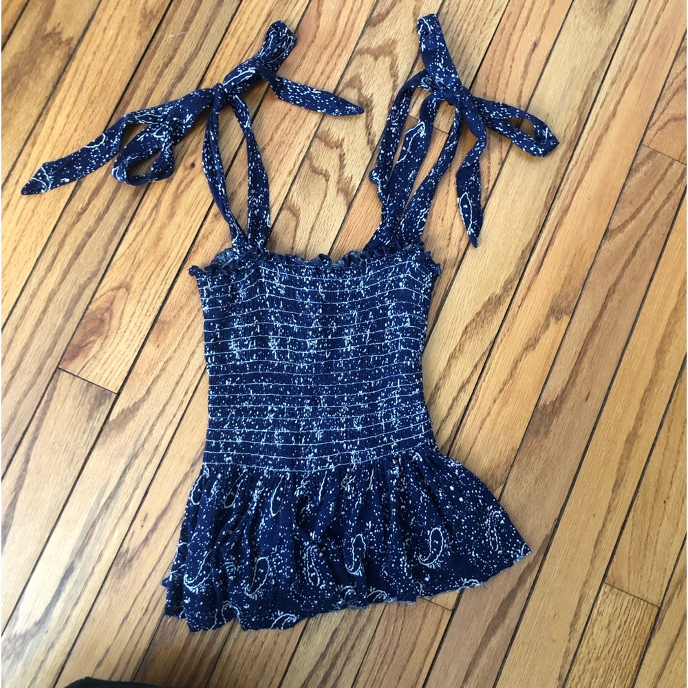 Urban Outfitters Demi smocked peplum Tank Top with bow tie straps